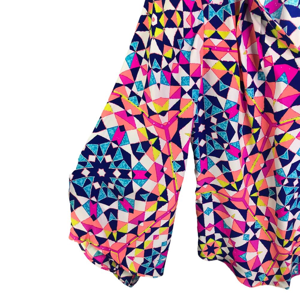 Alice + Trixie Women's XS Amber Top Long Sleeve Coral Silk V-Neck Geometric NWT - Picture 3 of 9